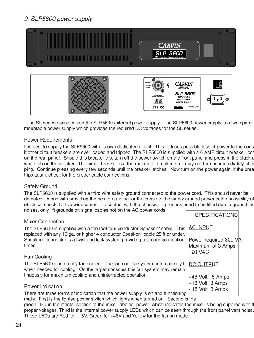Carvin SL40C manual SLP5600 power supply 