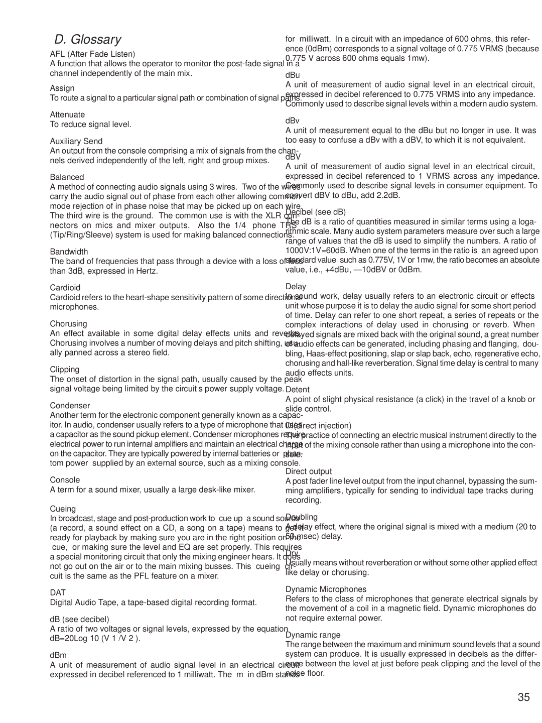 Carvin SL40C manual Glossary, Dat 