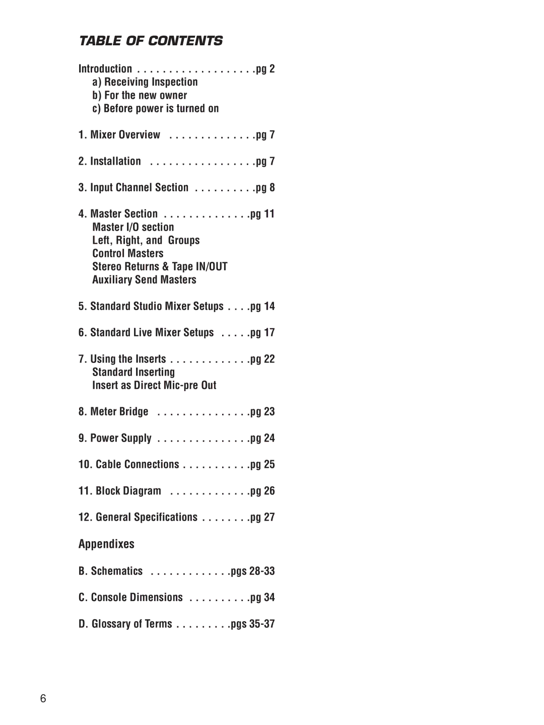 Carvin SL40C manual Table of Contents 