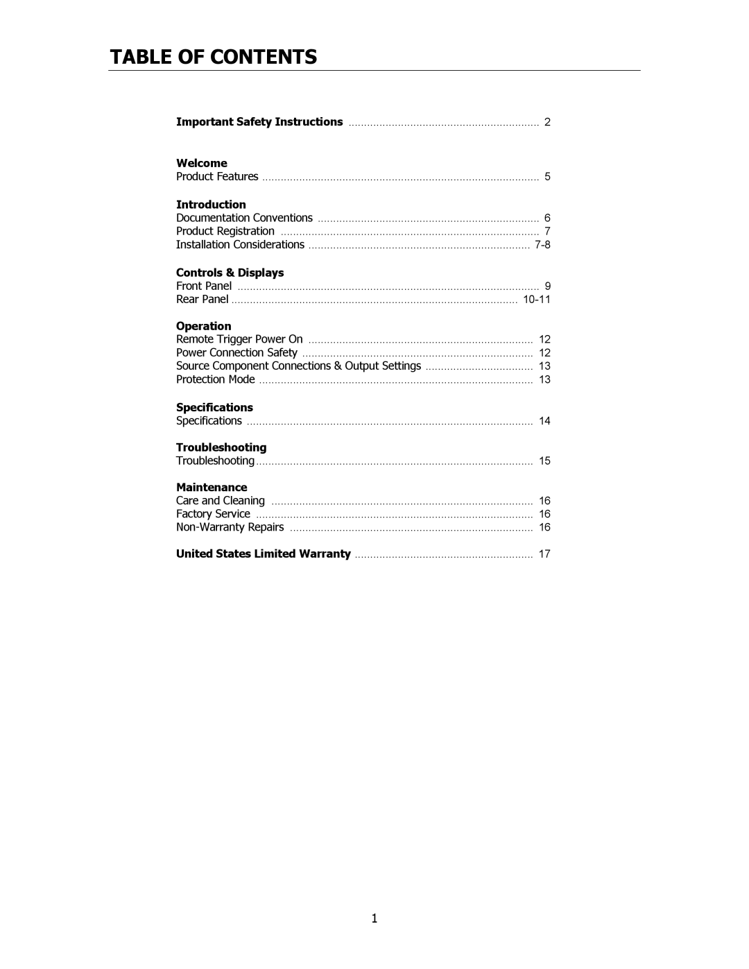 Cary Audio Design 7.125 owner manual Table of Contents 