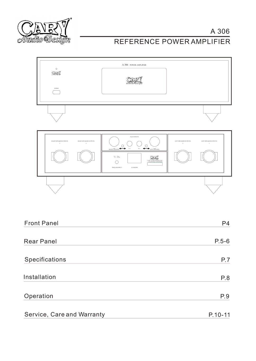 Cary Audio Design A 306 owner manual Reference Power Amplifier 