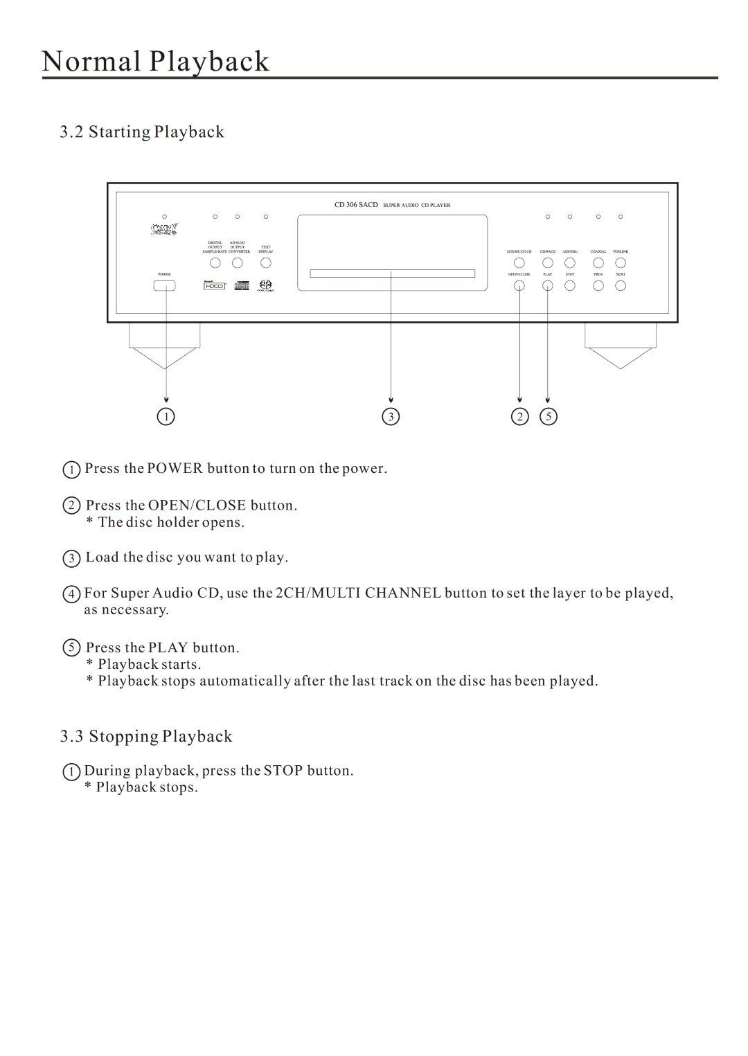 Cary Audio Design Audio CD Player owner manual Starting Playback, Stopping Playback 