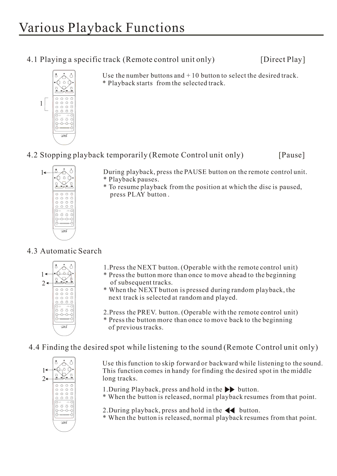 Cary Audio Design Audio CD Player owner manual Various Playback Functions, Automatic Search 