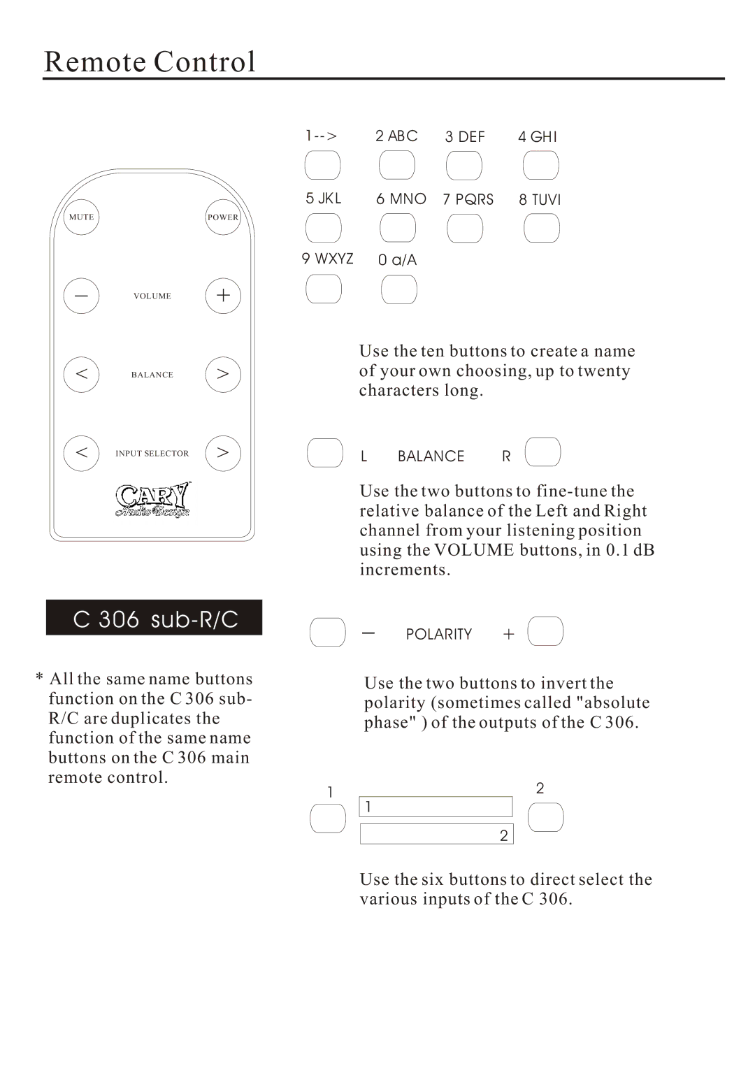 Cary Audio Design C 306 owner manual Sub-R/C 