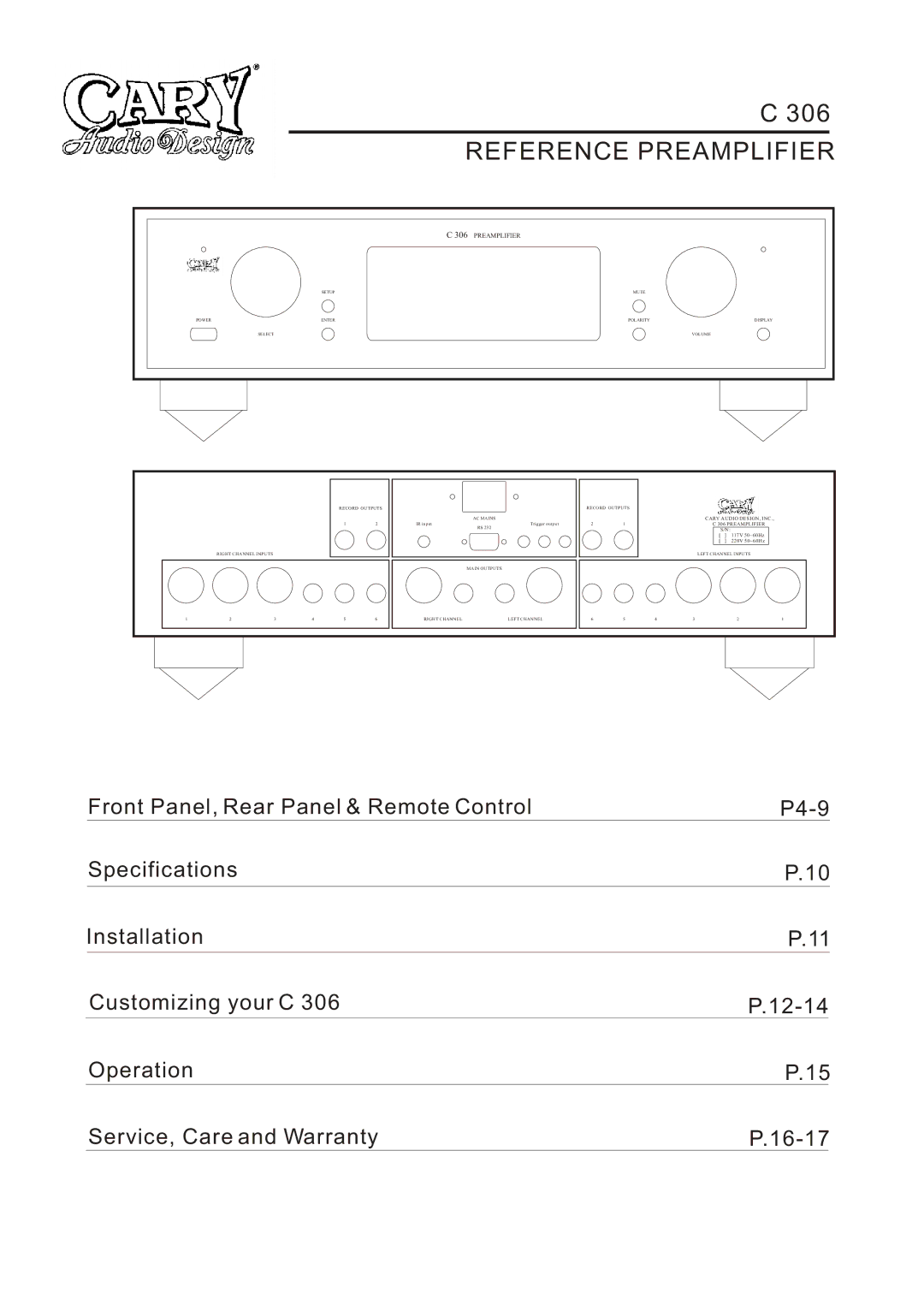 Cary Audio Design C 306 owner manual Reference Preamplifier 