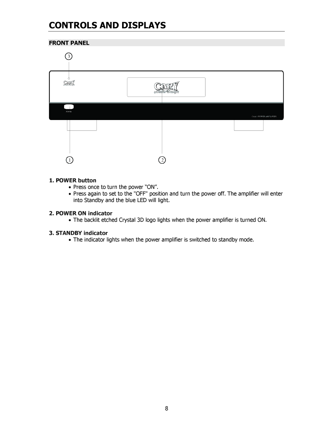 Cary Audio Design CAA 1 owner manual Controls and Displays, Front Panel 