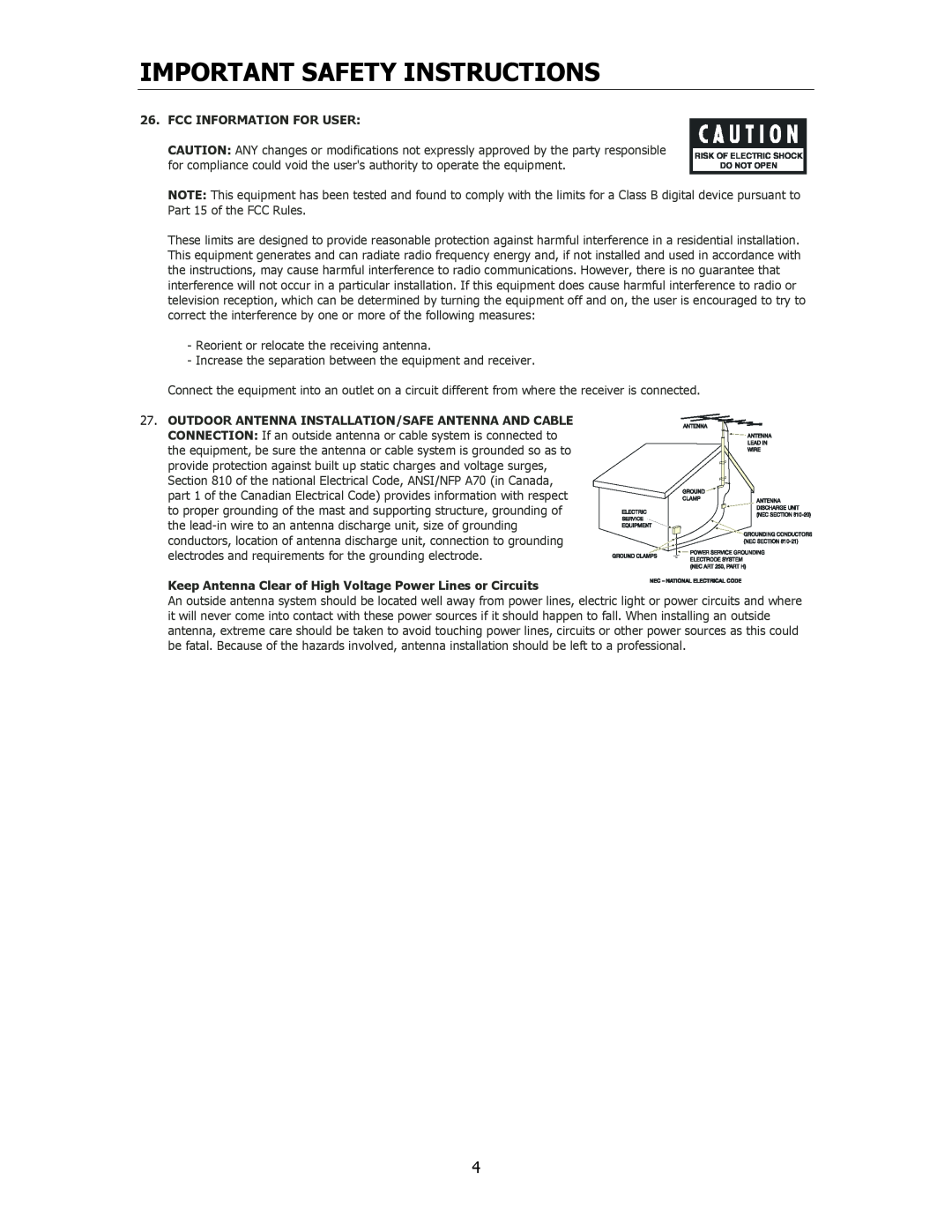 Cary Audio Design CAA 1 owner manual Important Safety Instructions, Fcc Information For User 
