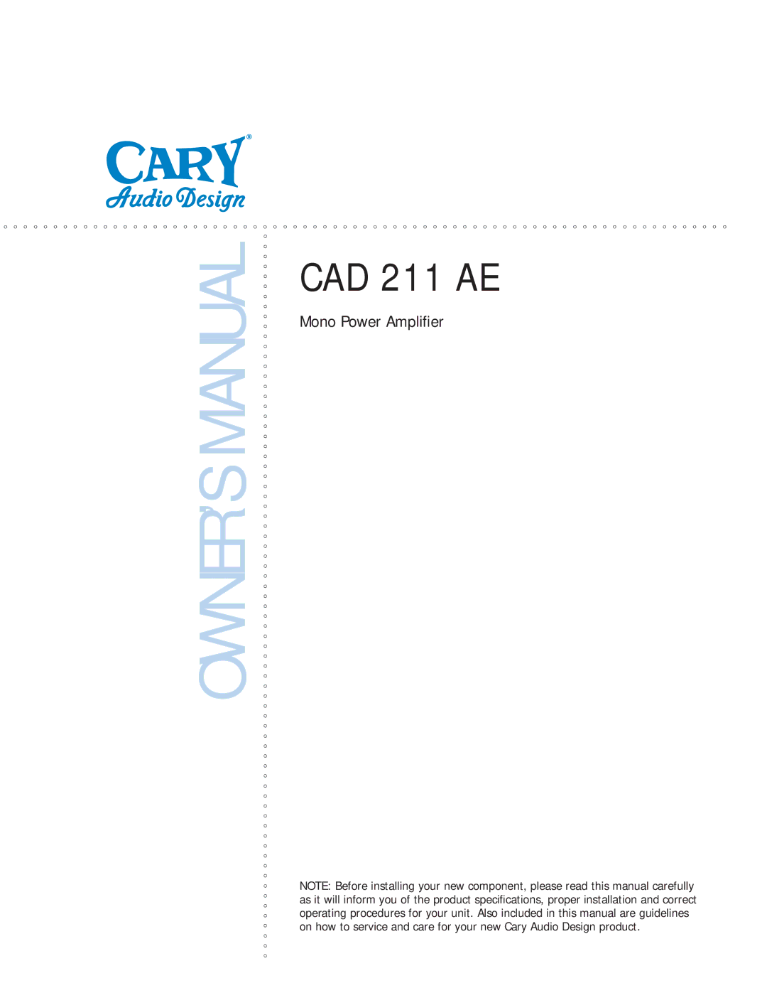 Cary Audio Design CAD 211 AE owner manual 