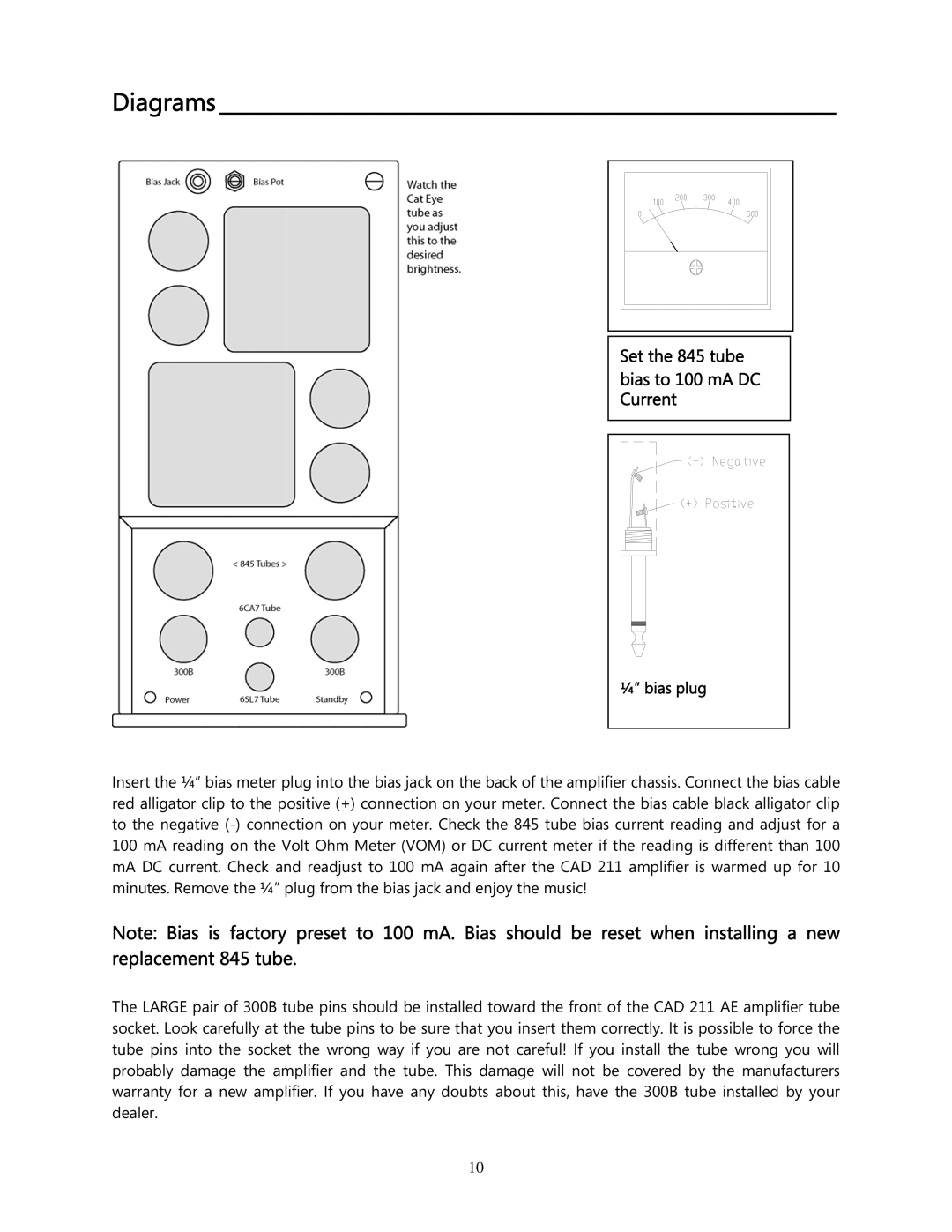 Cary Audio Design CAD 211 AE owner manual Diagrams, ¼ bias plug 