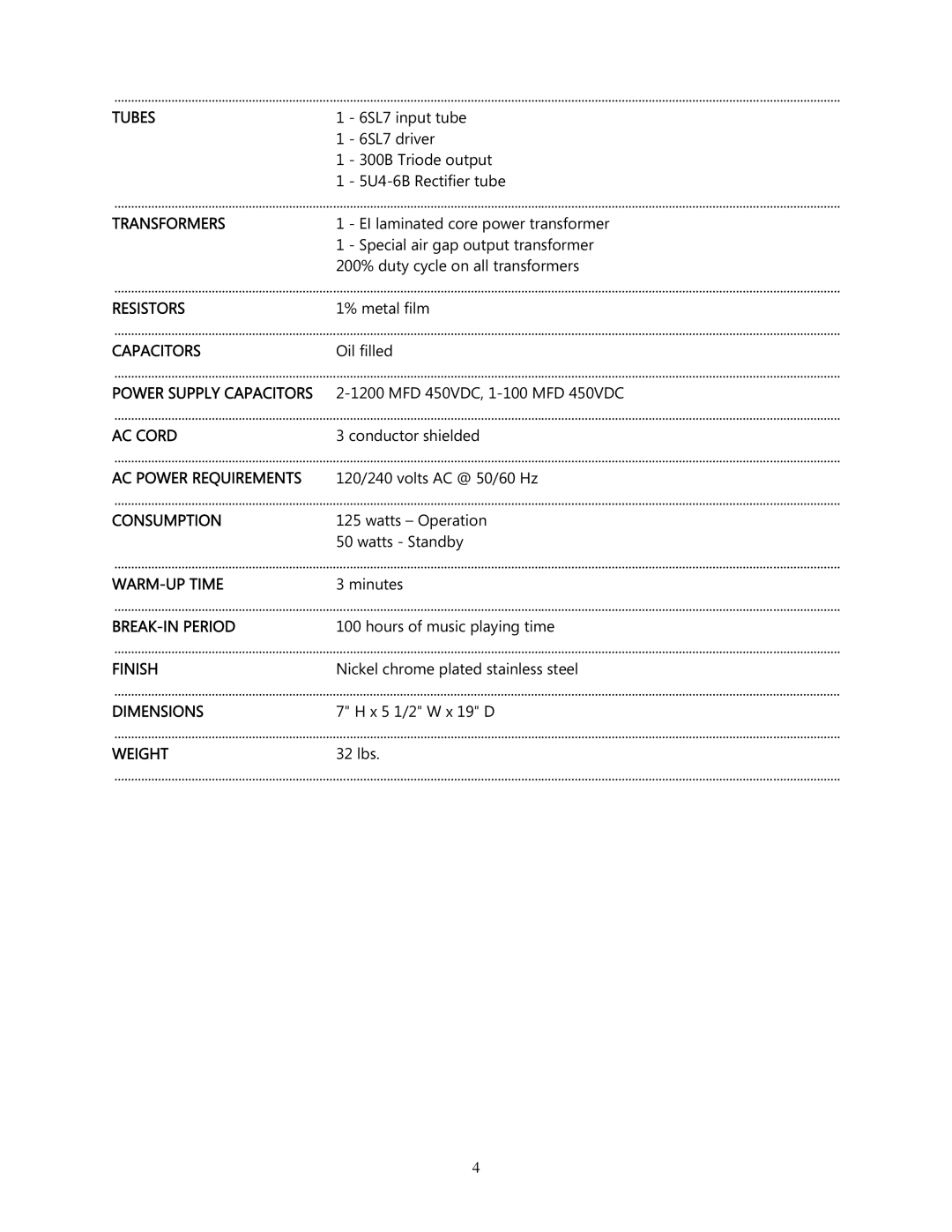 Cary Audio Design CAD 300 SE owner manual Transformers, Consumption 