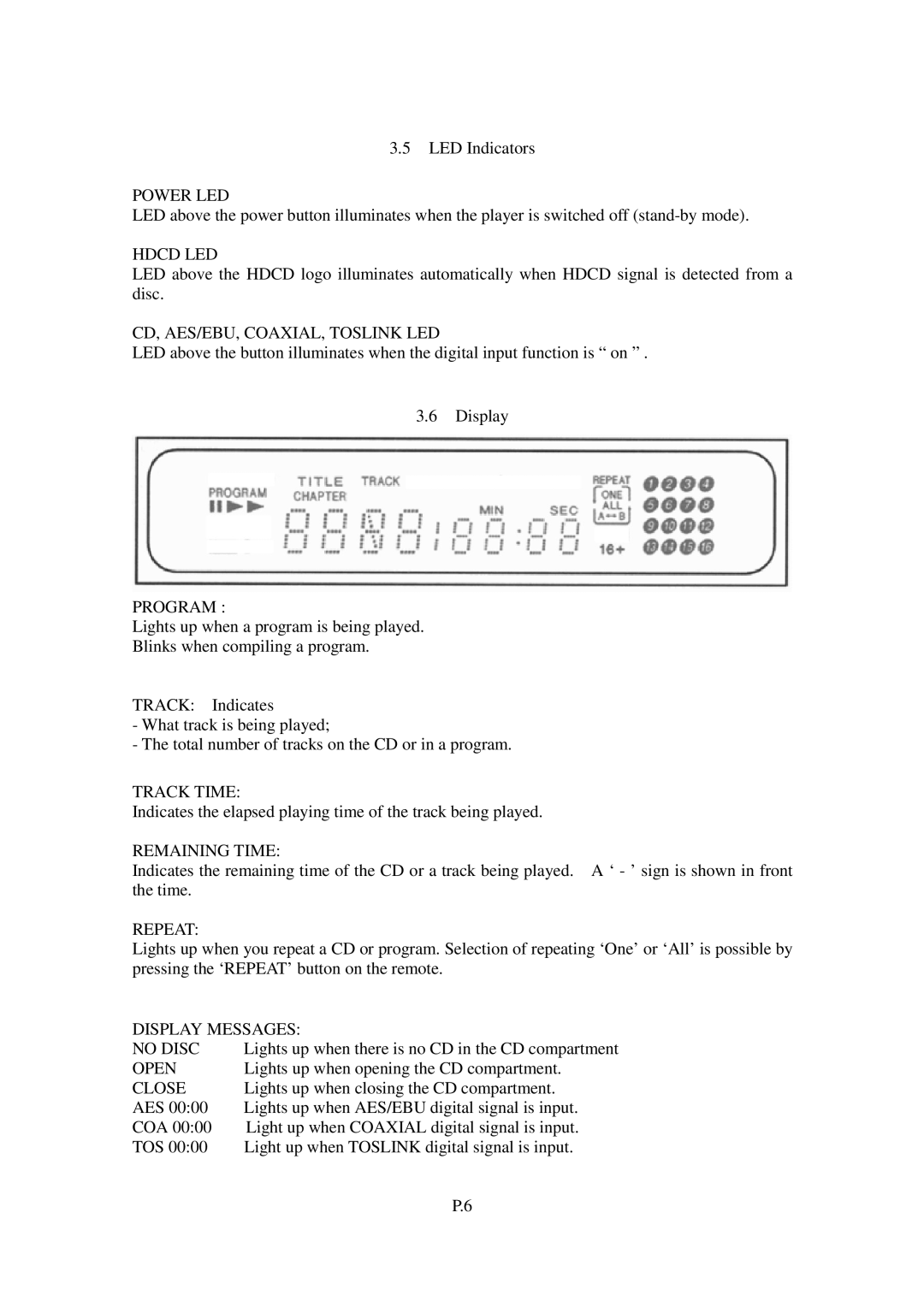 Cary Audio Design CD 306, CD 200 specifications Power LED 