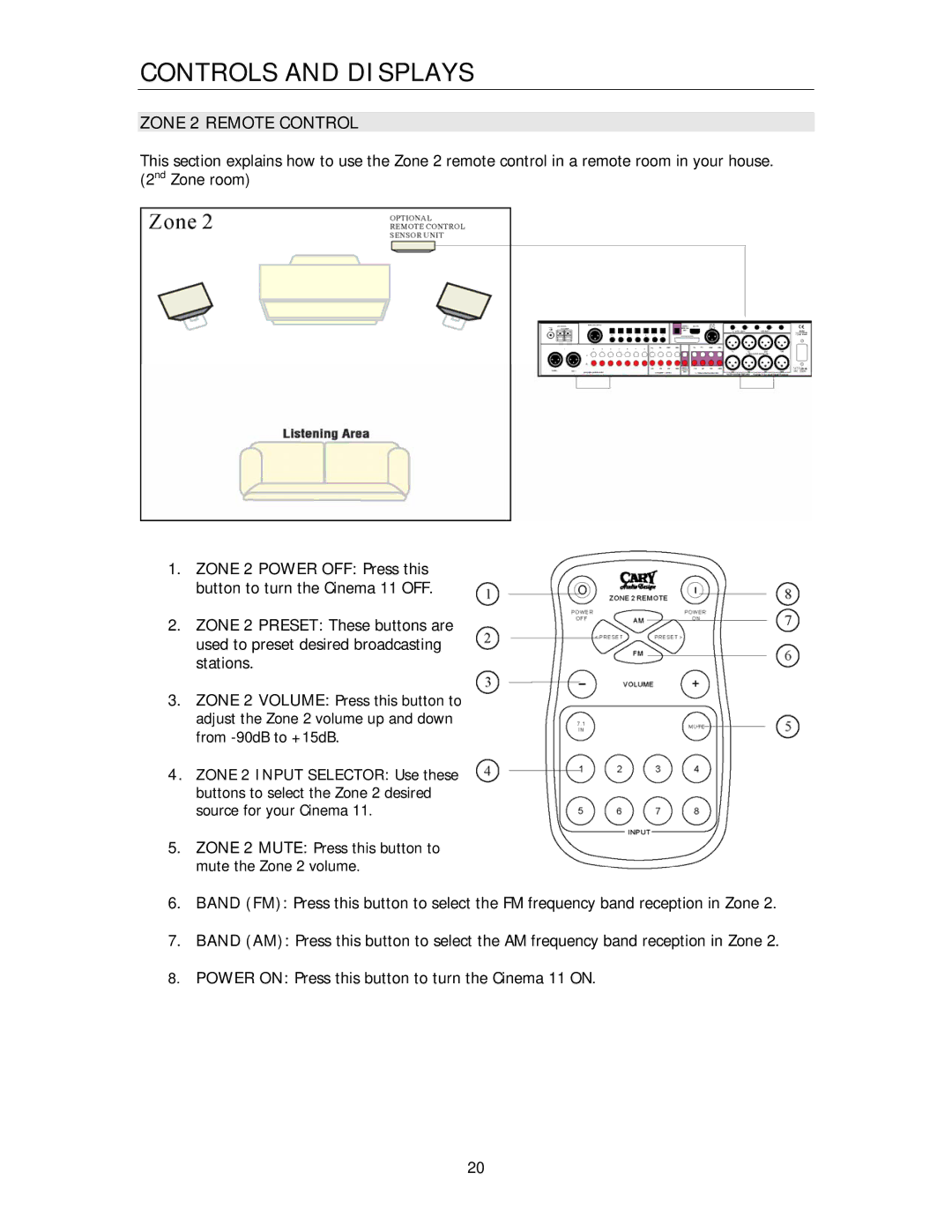 Cary Audio Design owner manual Zone 2 Remote Control, Zone 2 Power OFF Press this button to turn the Cinema 11 OFF 