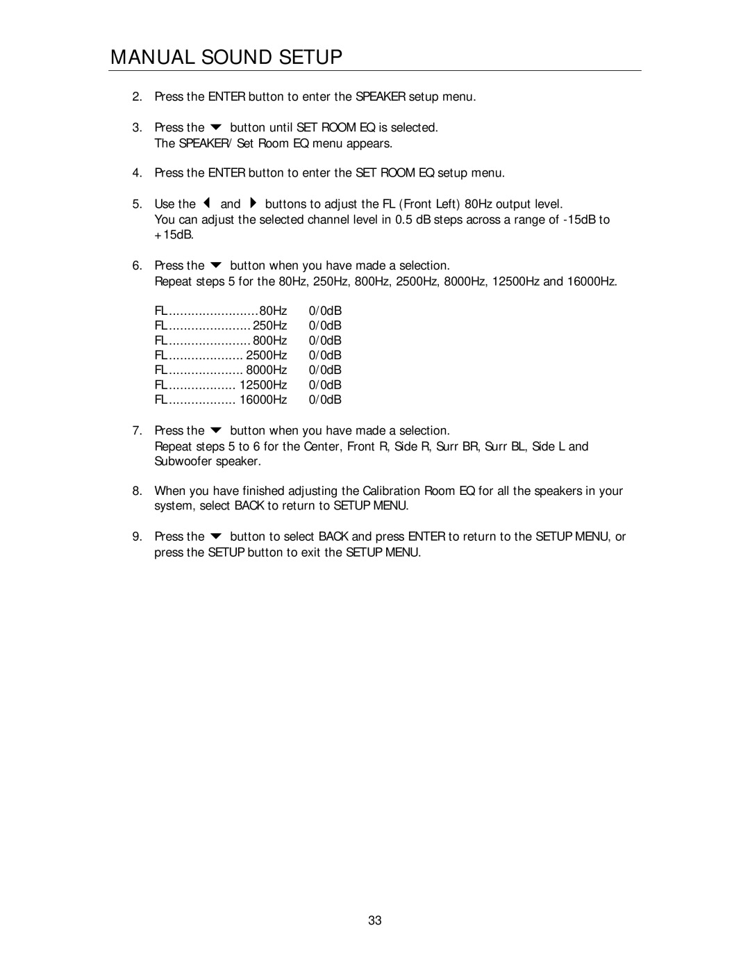 Cary Audio Design Cinema 11 owner manual Manual Sound Setup 