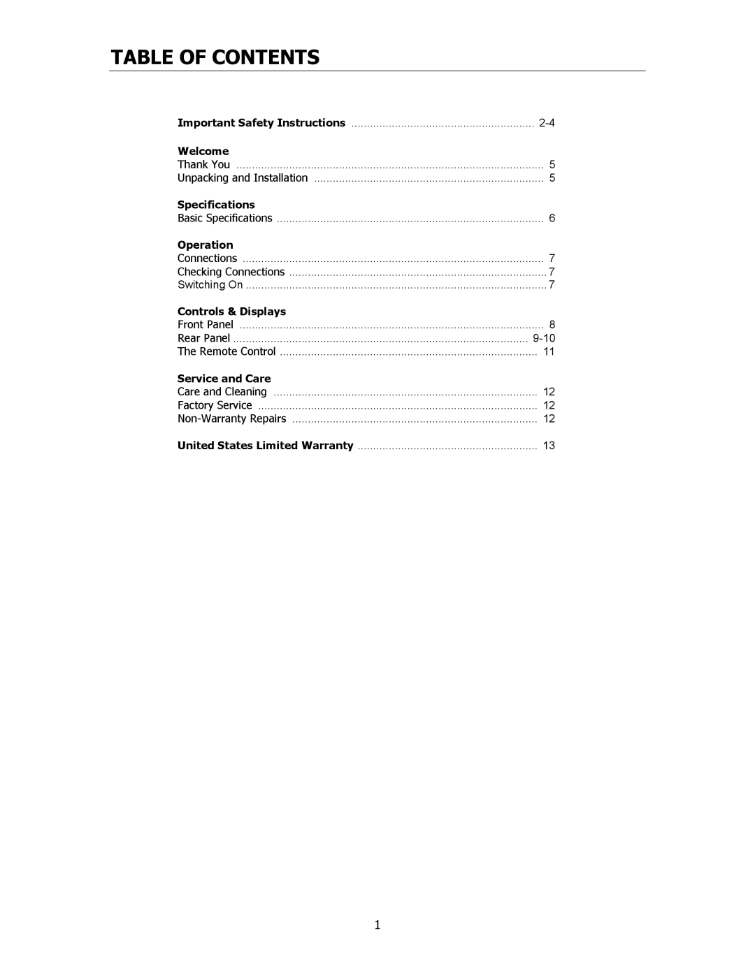 Cary Audio Design CPA 1 owner manual Table of Contents 