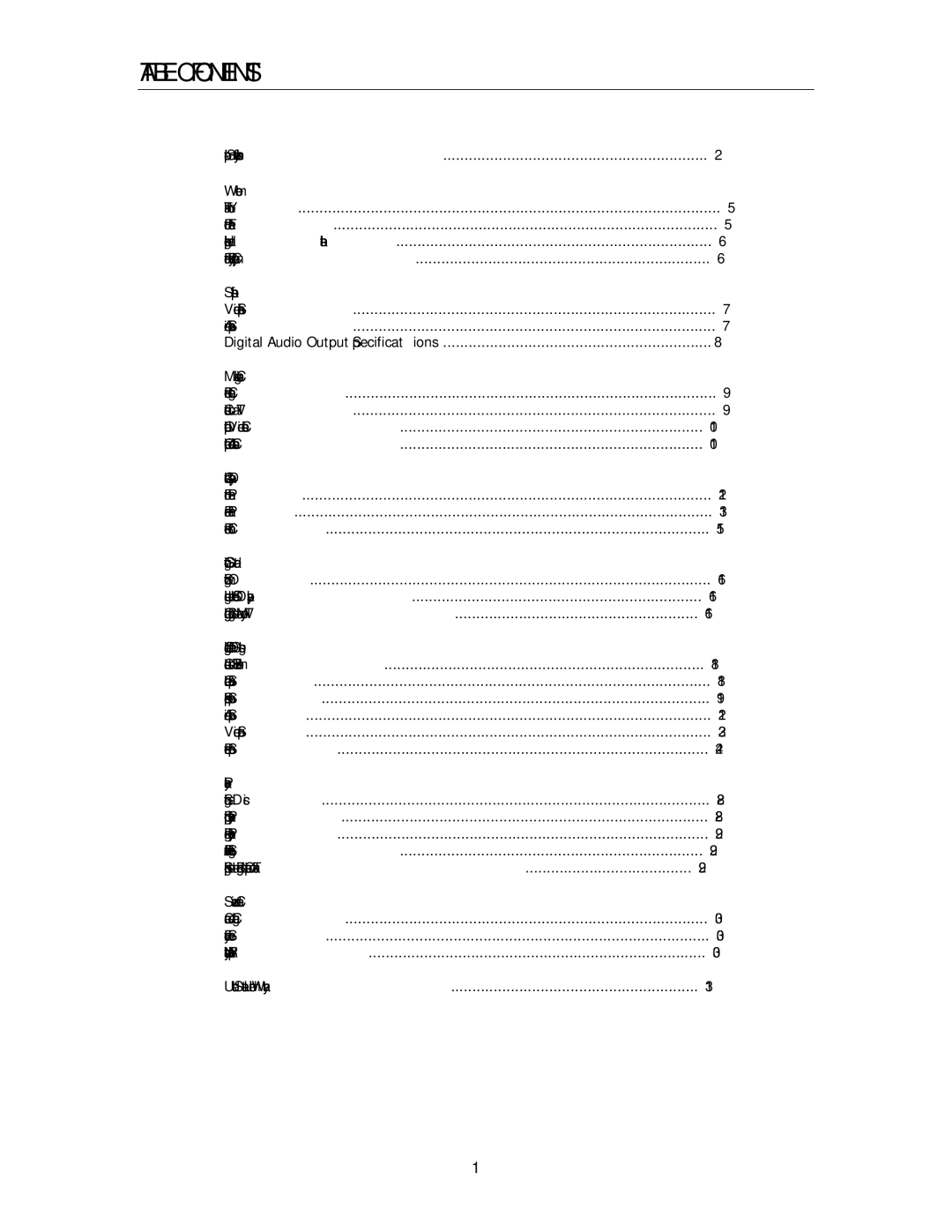 Cary Audio Design DVD 8 owner manual Table of Contents 