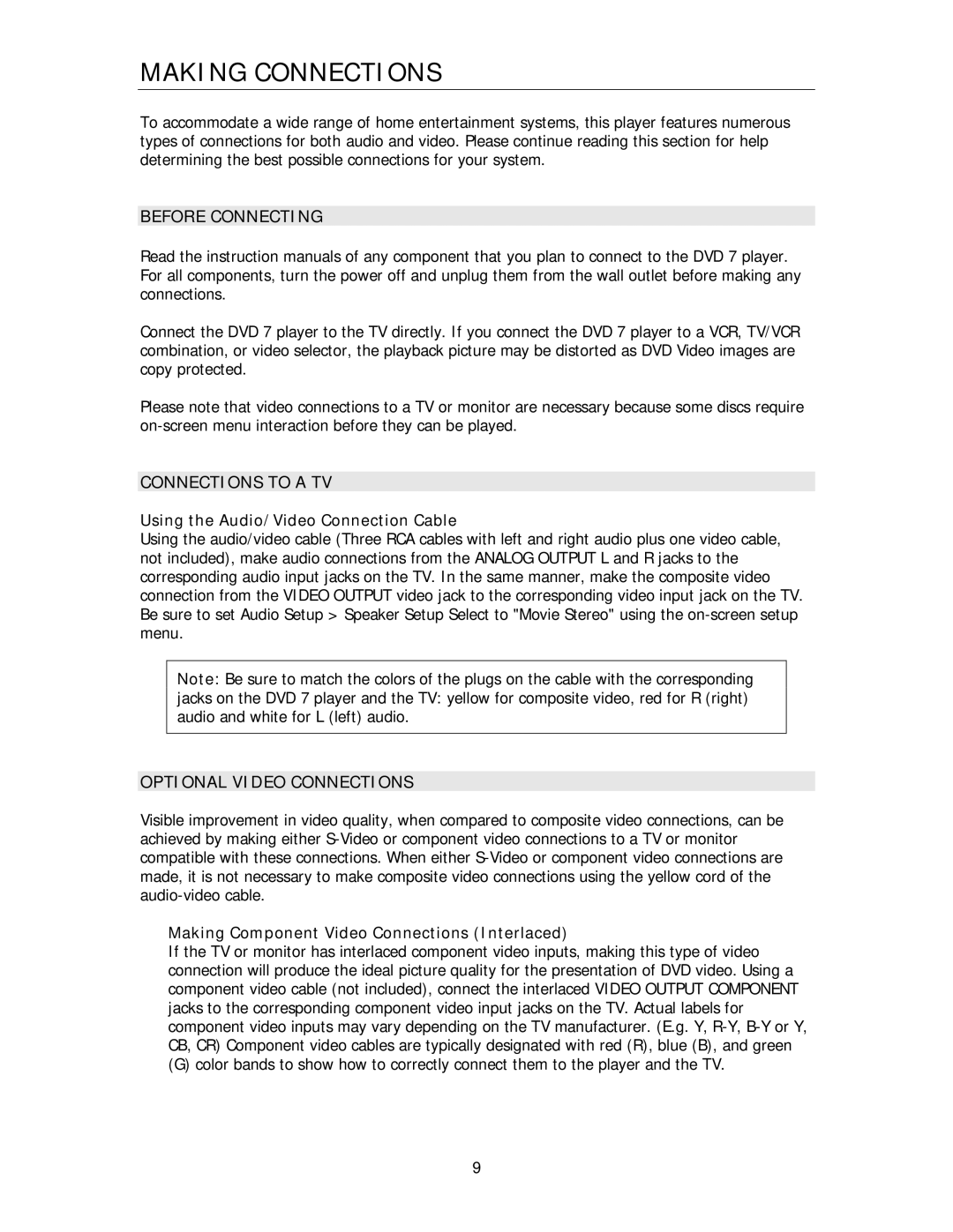 Cary Audio Design HD720P, HD1080P Making Connections, Before Connecting, Connections to a TV, Optional Video Connections 