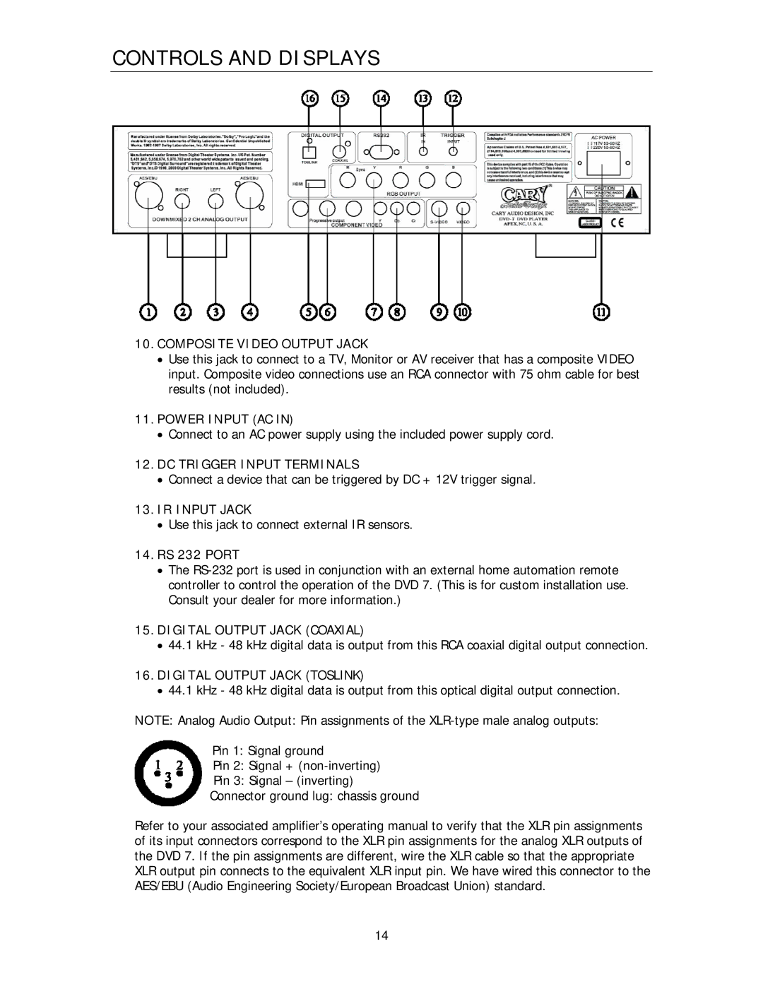 Cary Audio Design HD1080P, HD720P Composite Video Output Jack, Power Input AC, DC Trigger Input Terminals, IR Input Jack 