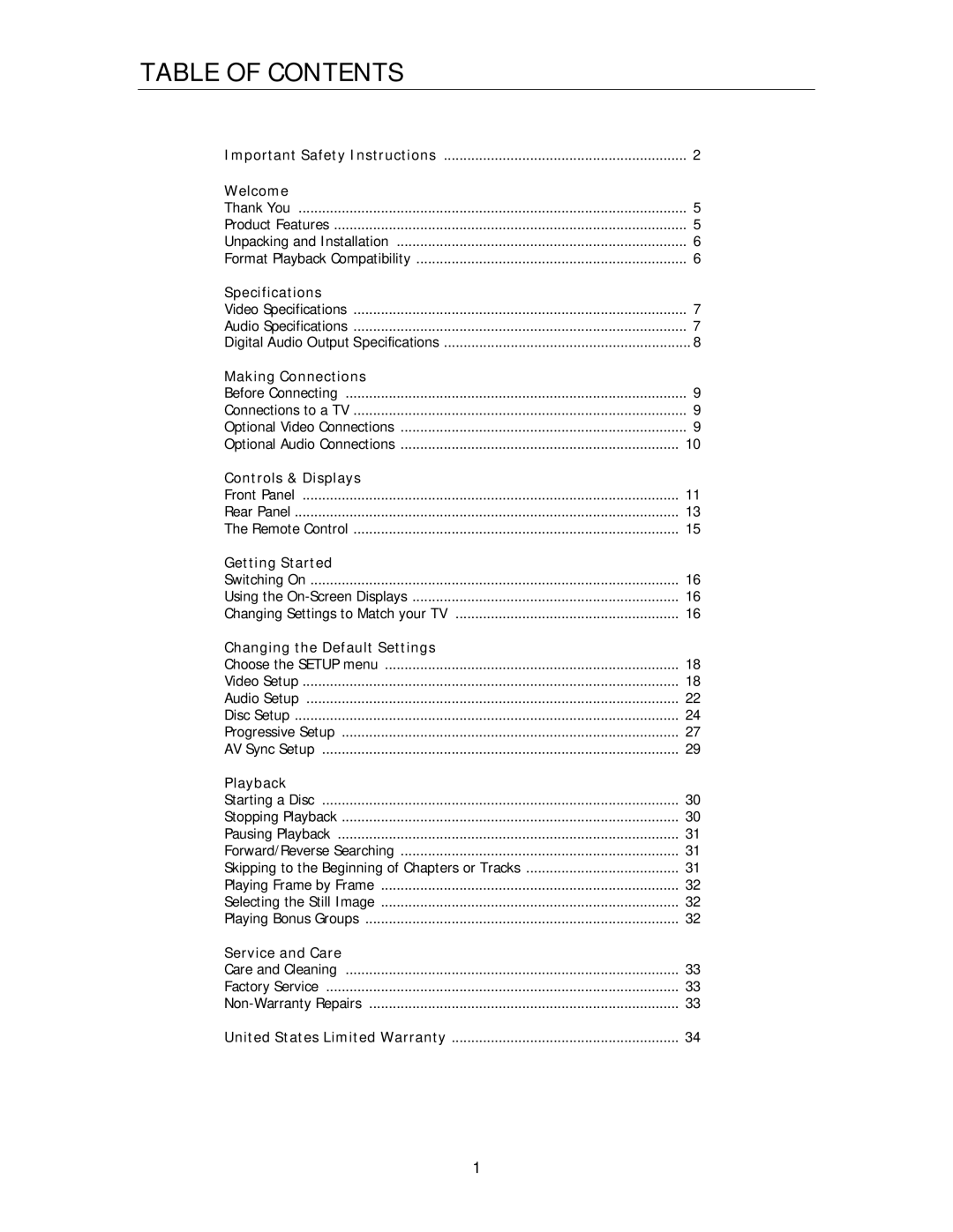 Cary Audio Design HD720P, HD1080P owner manual Table of Contents 