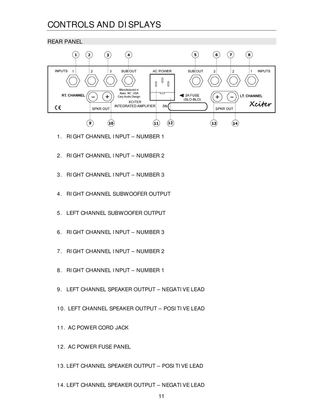 Cary Audio Design Xciter owner manual Rear Panel 