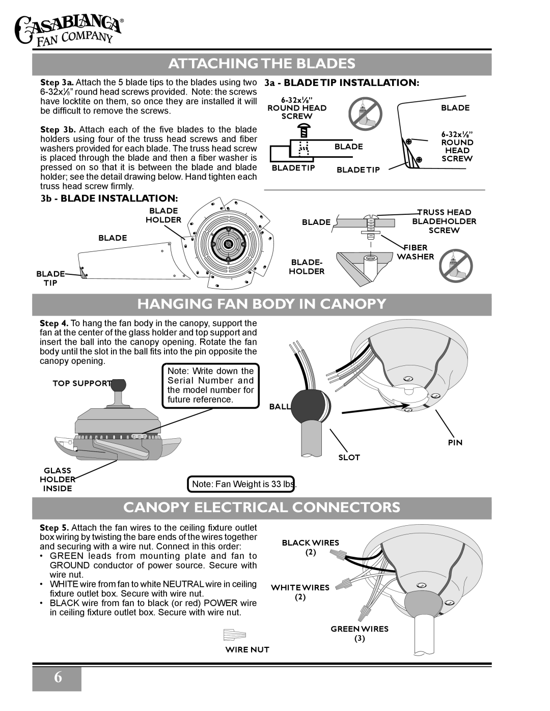 Casablanca Fan Company 3211Z, 3243Z owner manual Canopy opening 