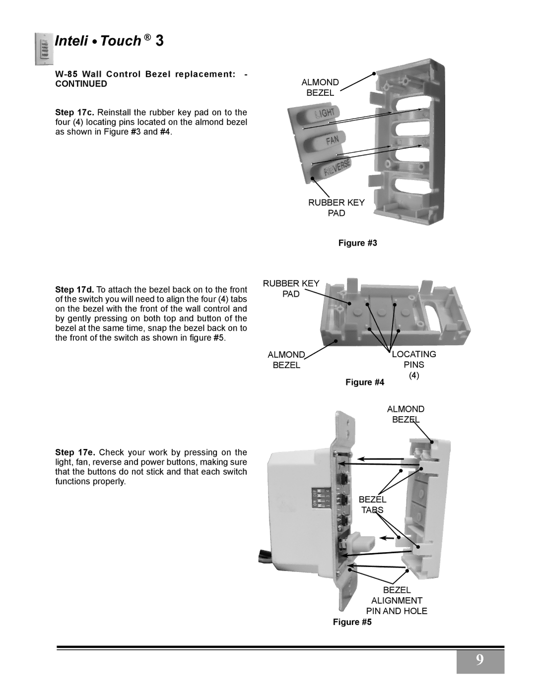 Casablanca Fan Company 3243Z, 3211Z owner manual Wall Control Bezel replacement, Figure #3 