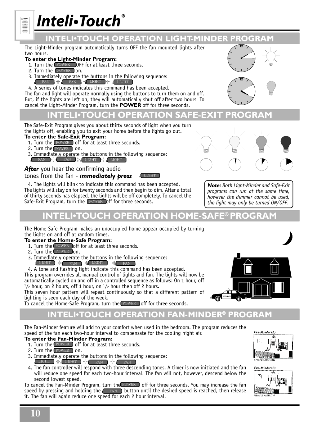 Casablanca Fan Company 32xxA owner manual Intelitouch Operation SAFE-EXIT Program, Intelitouch Operation HOME-SAFEPROGRAM 