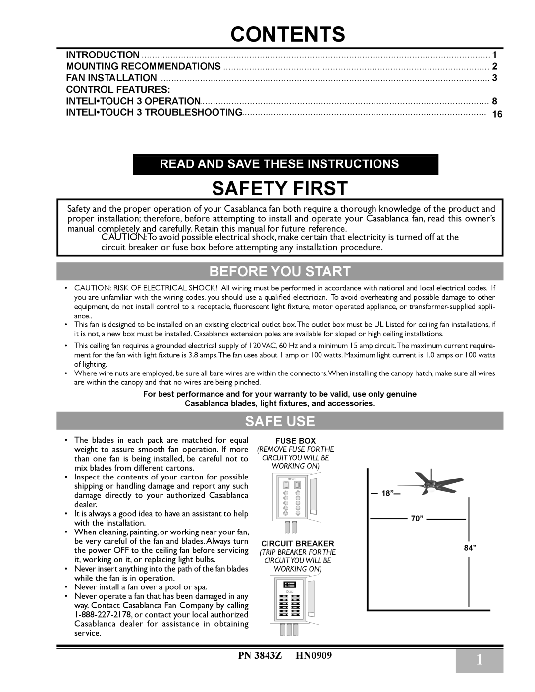 Casablanca Fan Company 38546Z, 3873Z, 3811Z warranty Contents 