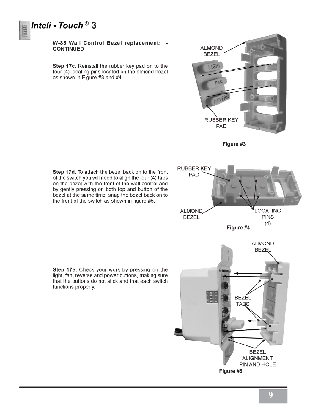 Casablanca Fan Company 3873Z, 38546Z, 3811Z warranty Wall Control Bezel replacement, Figure #3 