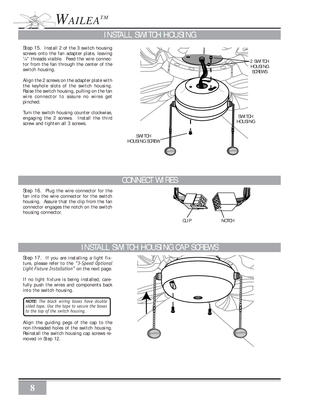 Casablanca Fan Company 41UxxD warranty Install Switch Housing 