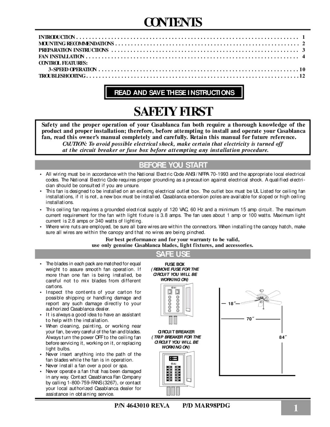 Casablanca Fan Company 46U26D, 46U73M, 46U4D, 46U4M, 46U73D owner manual Contents 