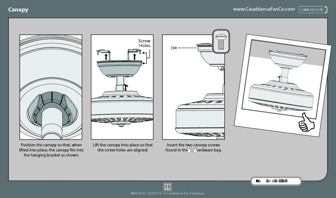 Casablanca Fan Company 54000, 54002, 54001 operation manual Canopy, Holes 