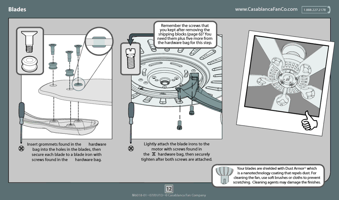 Casablanca Fan Company 54002, 54001, 54000 operation manual Blades 