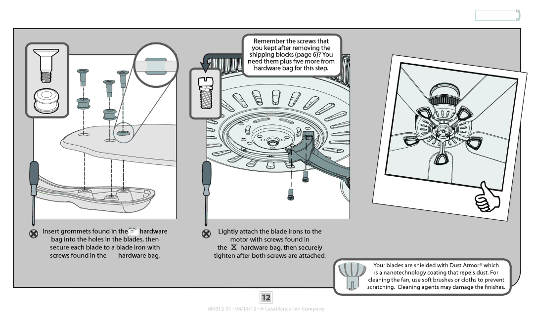 Casablanca Fan Company 54024, 54025, 54023 operation manual Blades, You kept after removing 