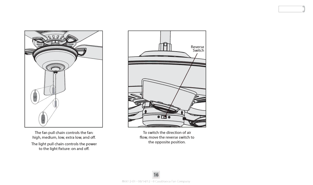 Casablanca Fan Company 54025, 54024, 54023 operation manual Operation, Switch 