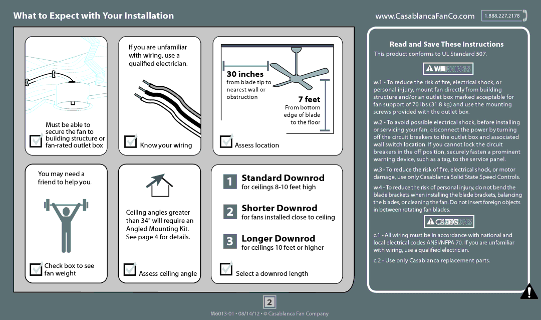 Casablanca Fan Company 54023, 54024, 54025 operation manual What to Expect with Your Installation 