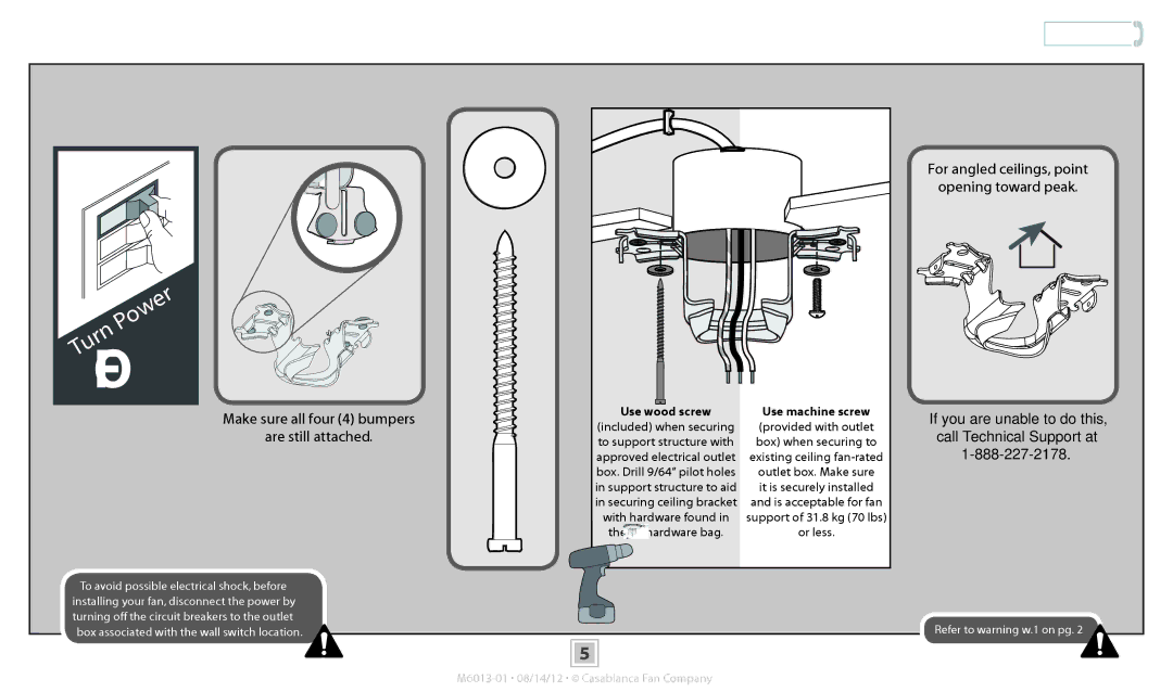 Casablanca Fan Company 54023, 54024, 54025 Ceiling Bracket Installation, Make sure all four 4 bumpers Are still attached 