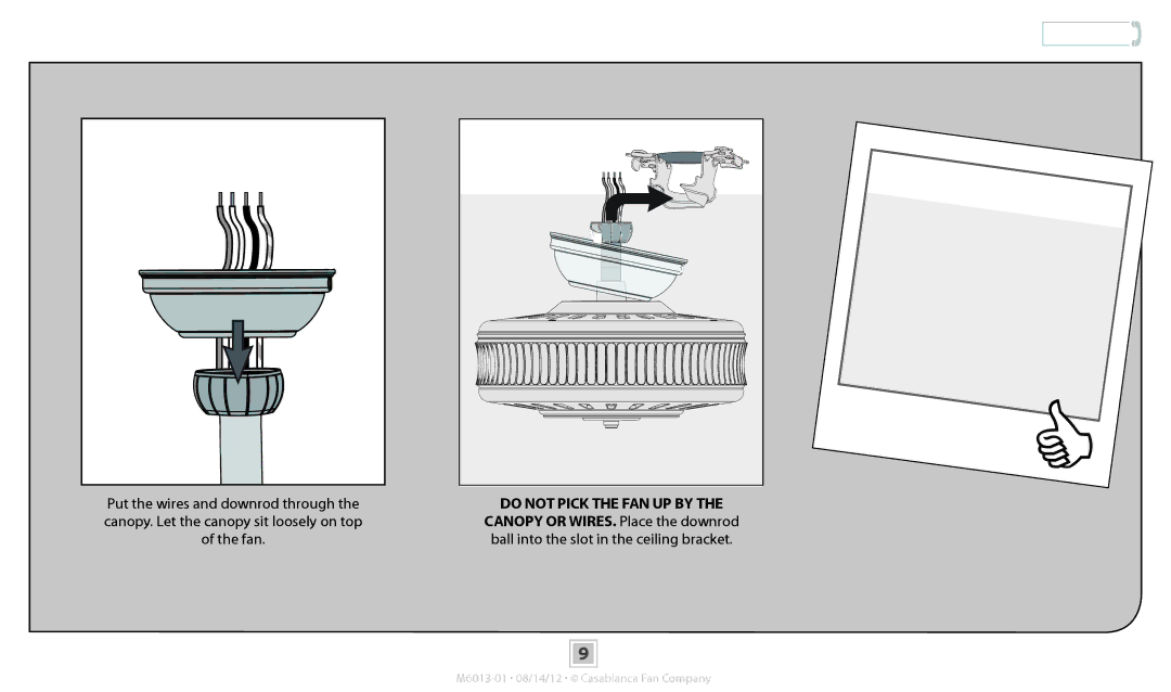 Casablanca Fan Company 54024, 54025, 54023 operation manual Put the wires and downrod through, Fan 