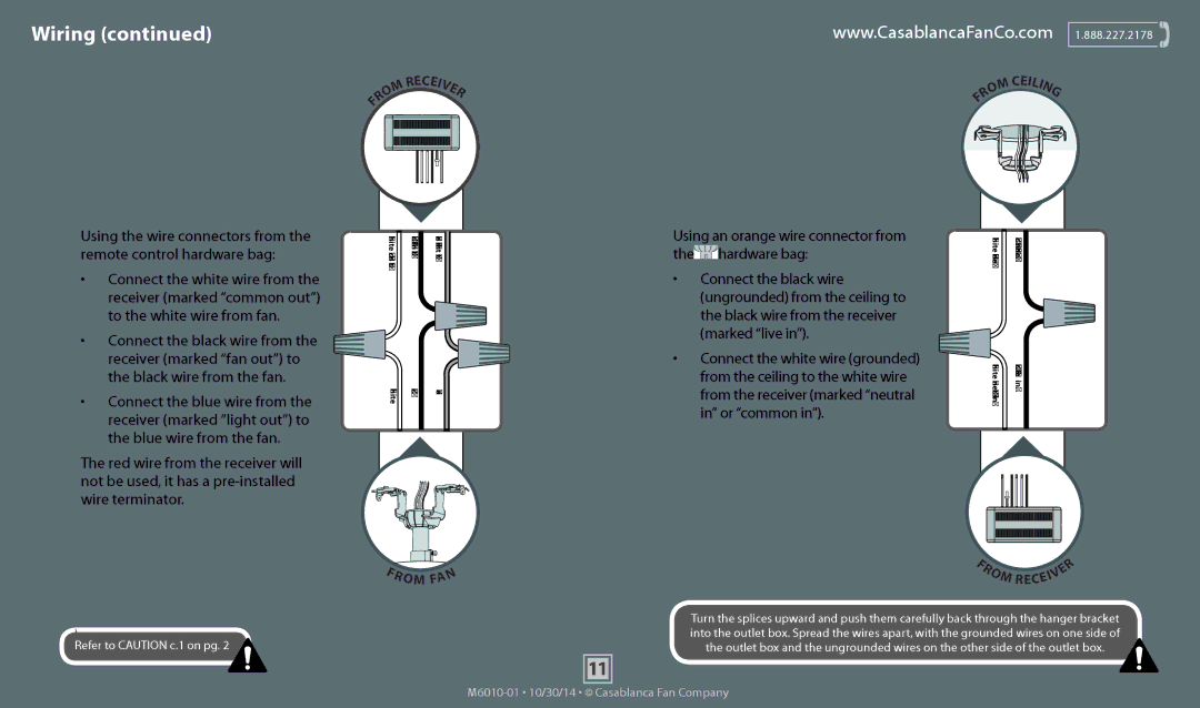 Casablanca Fan Company 54033, 54032, 54031 operation manual Using an orange wire connector from, Hardware bag, Or common 