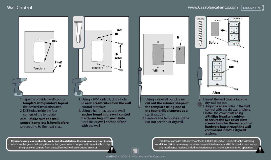 Casablanca Fan Company 54032, 54031, 54033 operation manual Wall Control, Before, After 