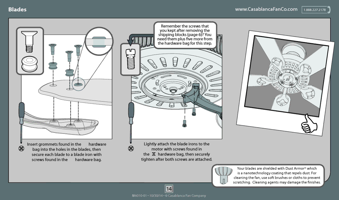 Casablanca Fan Company 54033, 54032, 54031 operation manual Blades 