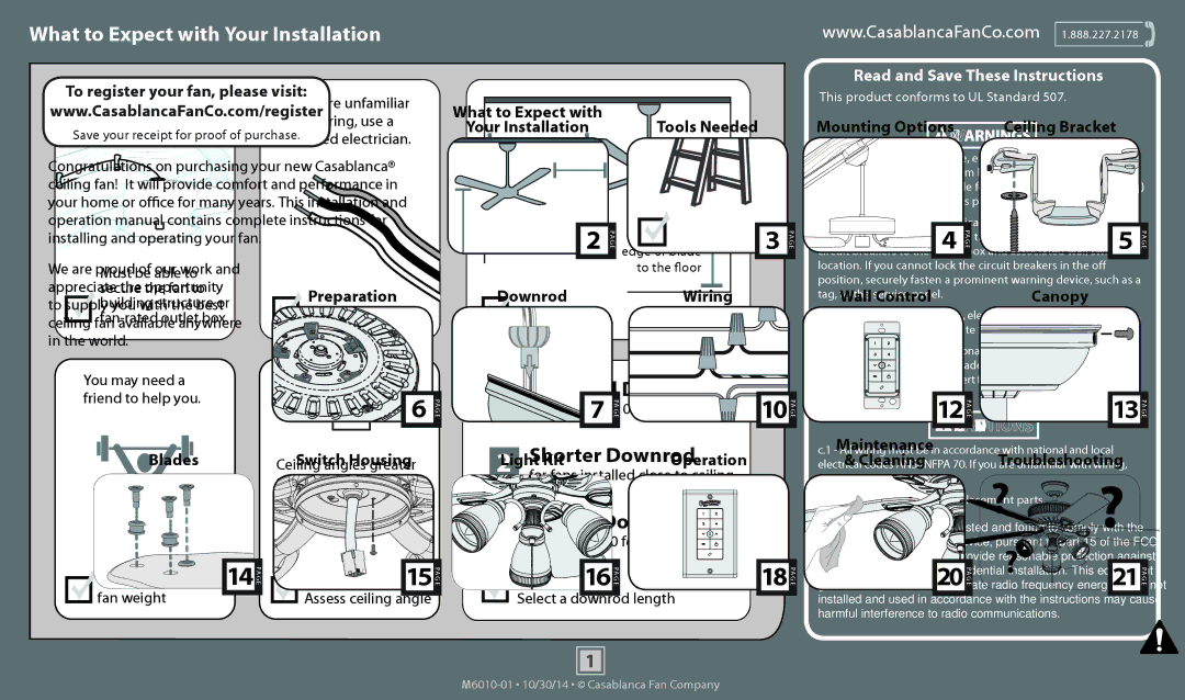 Casablanca Fan Company 54033, 54032, 54031 operation manual What to Expect with Your Installation 