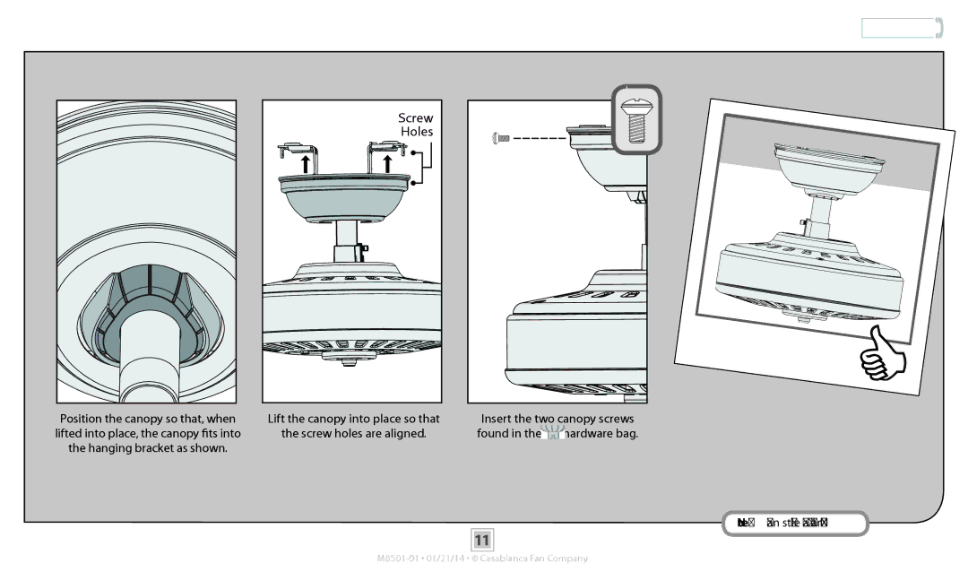 Casablanca Fan Company 54080, 54081 operation manual Canopy, Holes 