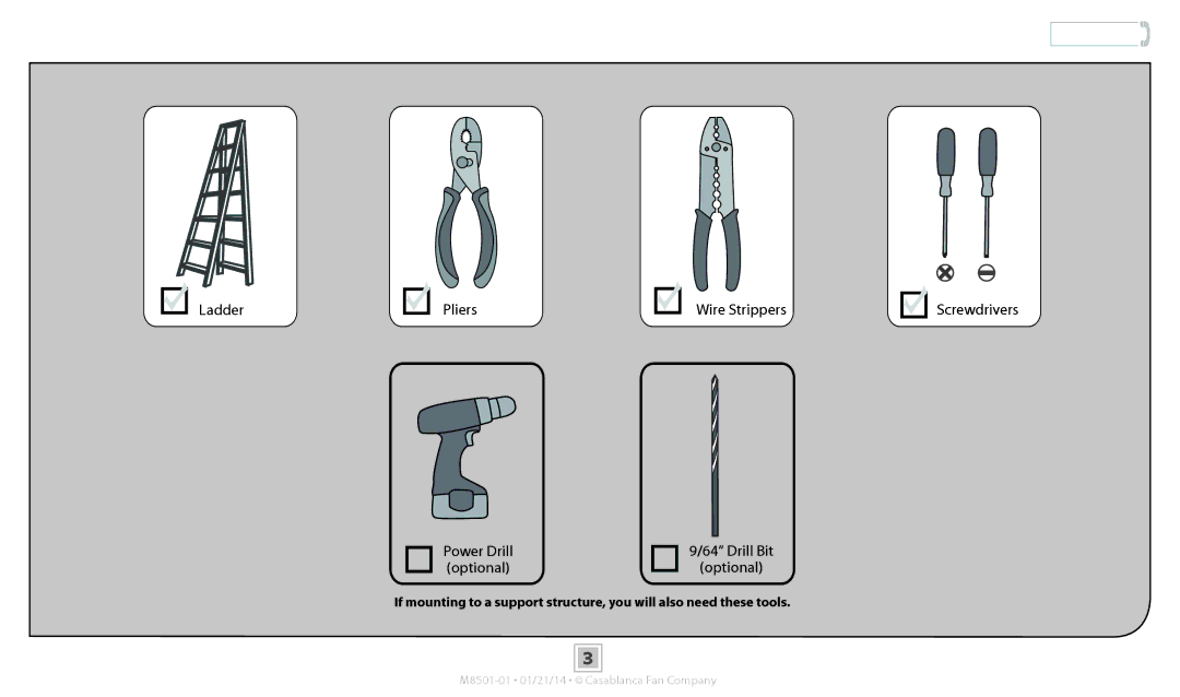 Casablanca Fan Company 54080, 54081 operation manual Tools Needed 