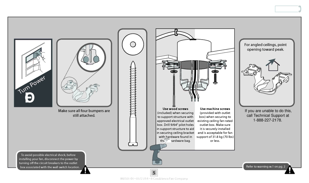 Casablanca Fan Company 54080, 54081 operation manual Ceiling Bracket, Make sure all four bumpers are Still attached 