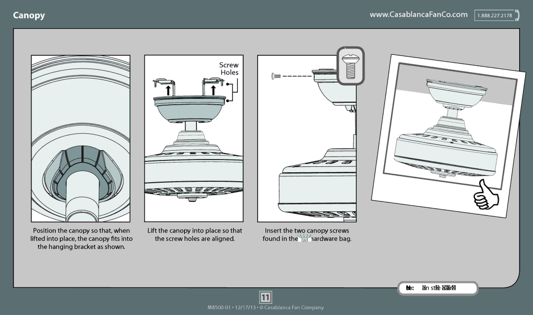 Casablanca Fan Company 54084, 54085, 54083 operation manual Canopy, Holes 