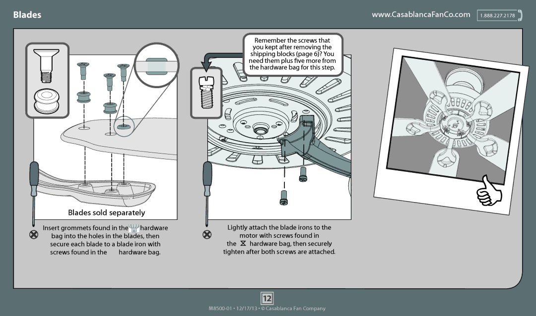 Casablanca Fan Company 54085, 54083, 54084 operation manual Blades sold separately 