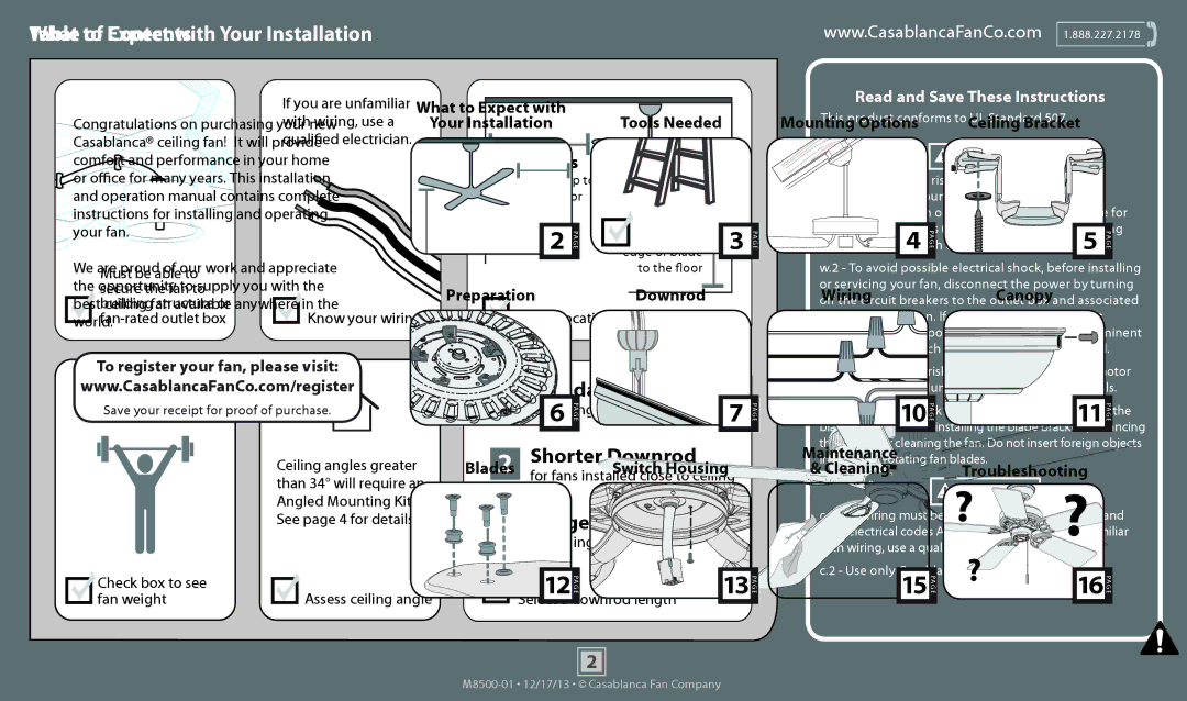 Casablanca Fan Company 54084, 54085, 54083 operation manual What to Expect with Your Installation 