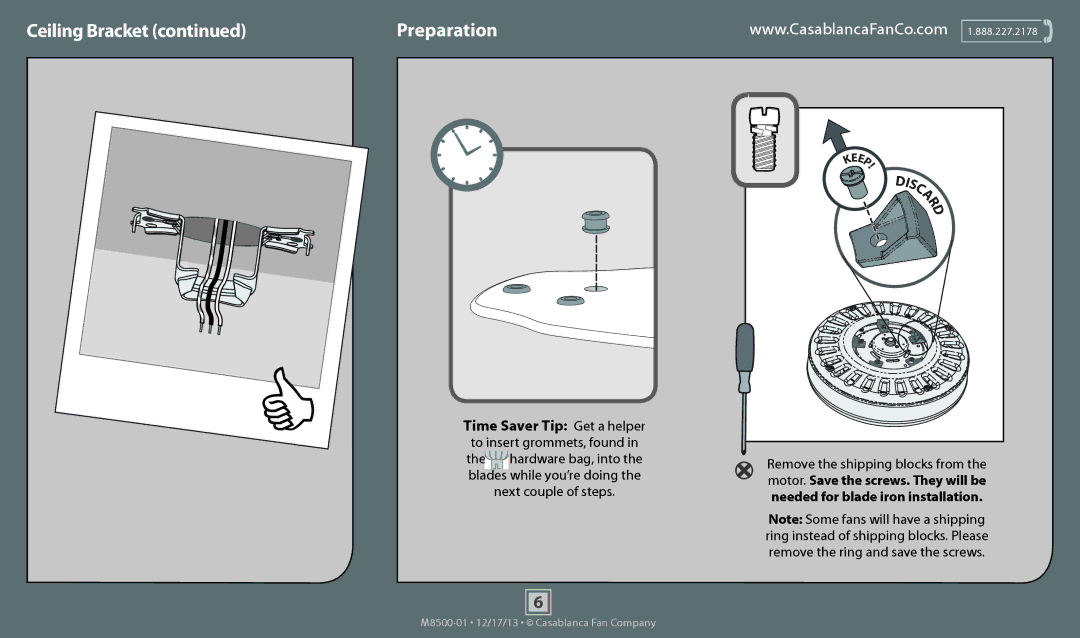 Casablanca Fan Company 54085, 54083, 54084 operation manual Preparation 