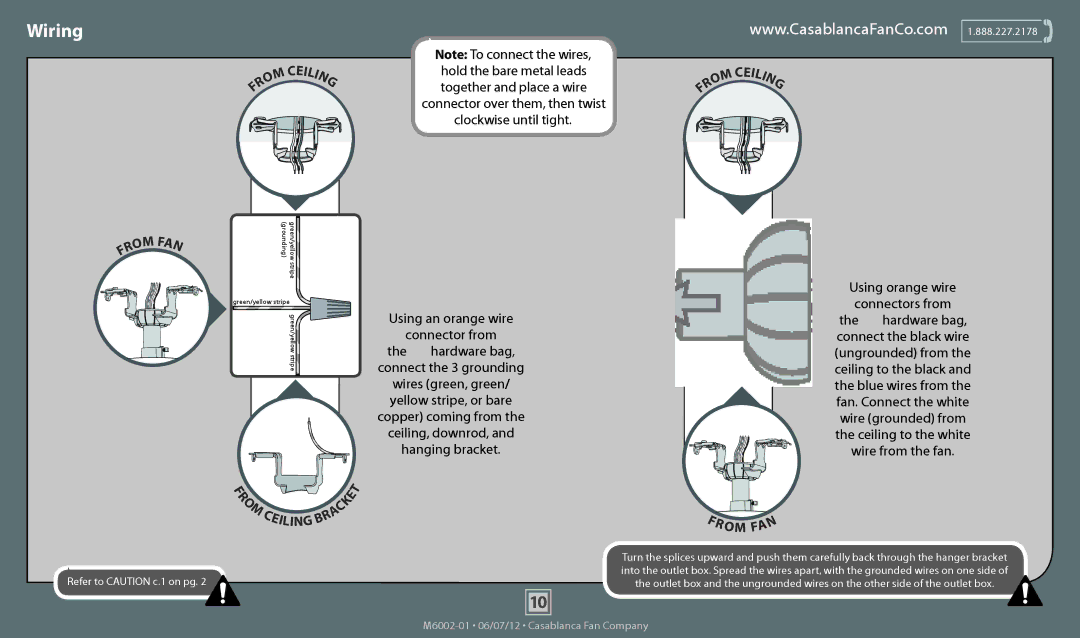 Casablanca Fan Company 55000, 54022, 54019, 54028, 55001, 54021, 54029, 54030, 55002, 54020 operation manual Wiring 