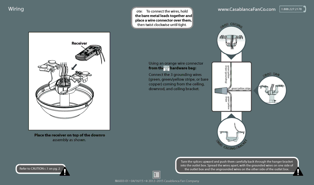 Casablanca Fan Company 54039, 55007, 54040, 54037, 55006, 54042, 54036 operation manual Wiring, Assembly as shown 